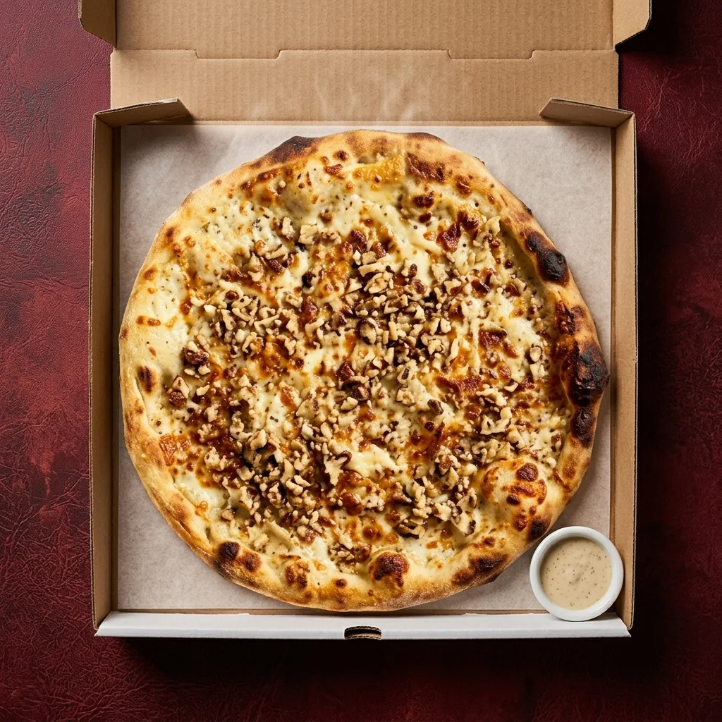Four Cheese Pizza – mozzarella, brie, gorgonzola and parmesan with honey and walnuts at CrustyCraft Pizza Transcona Winnipeg