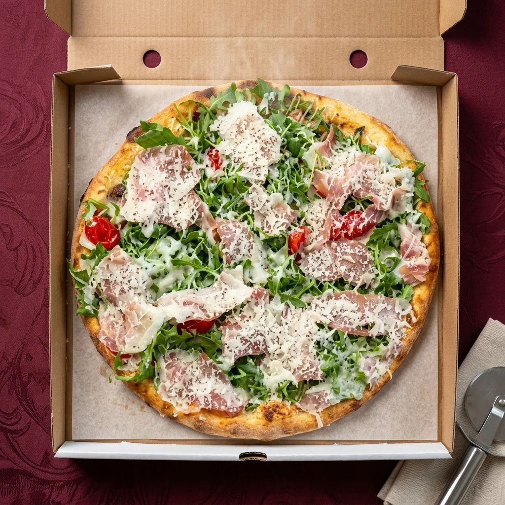Signature pizzas including Four Cheese, Prosciutto Crudo and The Classic at CrustyCraft Pizza